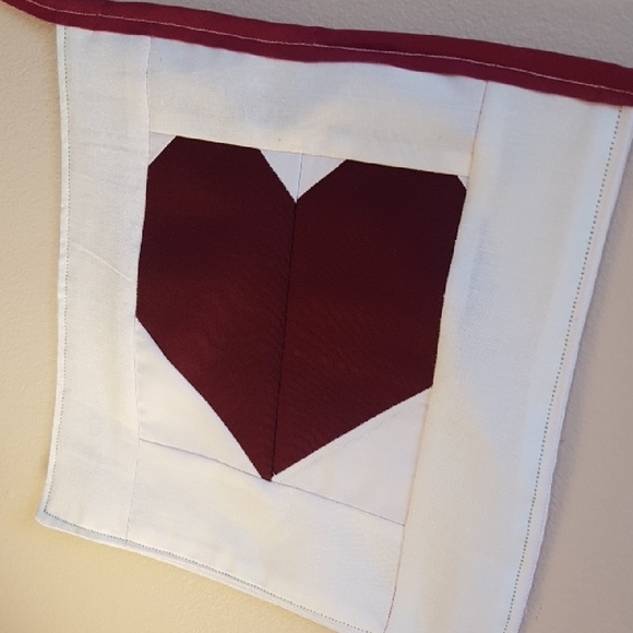 Queen Of Hearts Boho Home Decor Banner 3 Heart Quilted Patchwork Handmade - Picture 2 of 7